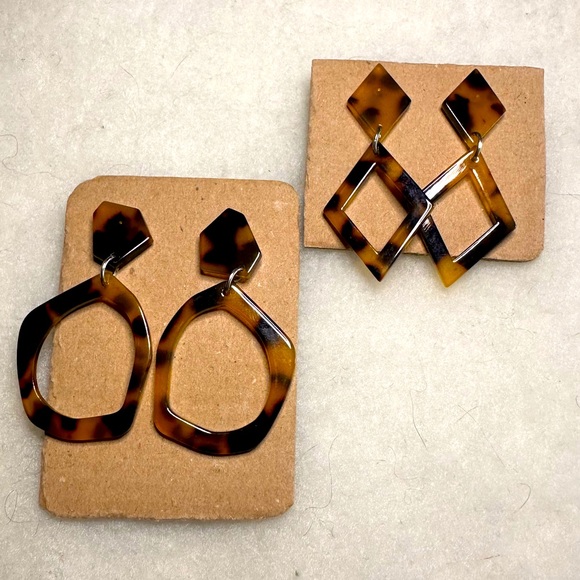 Tortoiseshell Dangle Post Earrings Set - Picture 1 of 8